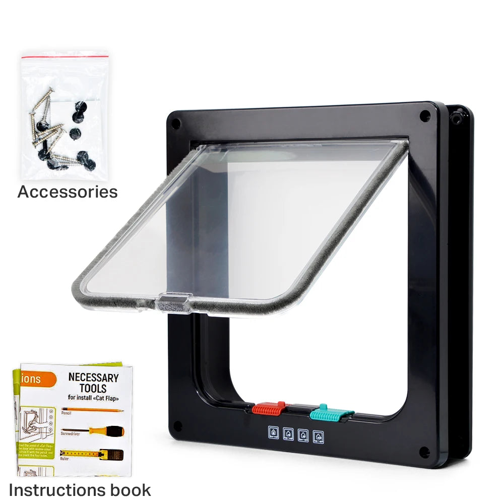 Smart Pet Door 4 Way Locking Security Lock ABS Plastic Dog Cat Flap Door