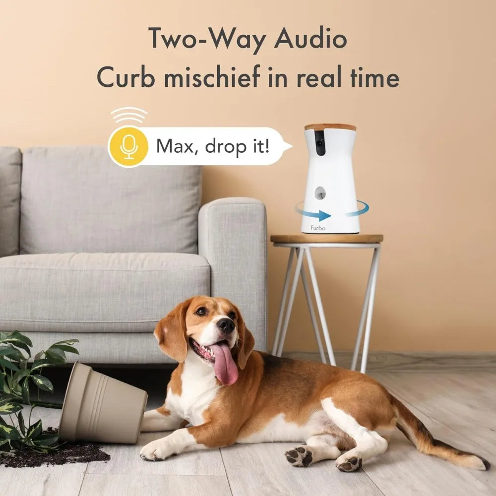 360° Dog Camera: Home Security Camera with Barking Alerts, Rotating Pet Treat Dispenser with Phone App