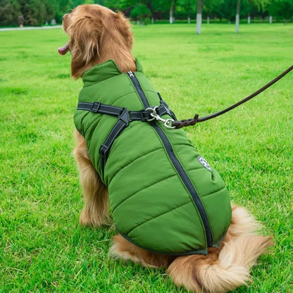 Large Pet Dog Jacket With Harness Winter Warm Dog Clothes For Labrador Waterproof Big Dog Coat