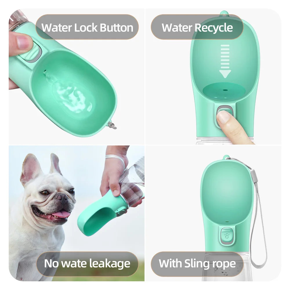 AquaWag™ Leakproof Pet Travel Bottle – Portable Water Dispenser & Drinking Bowl for Dogs & Cats