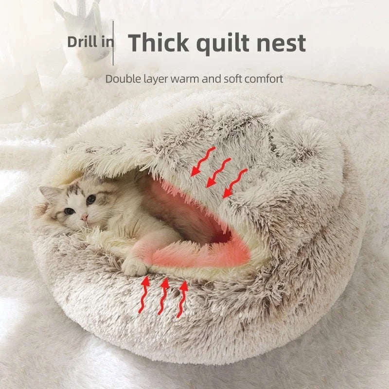 2-in-1 Ultra-Soft Plush Pet Bed – Self-Warming Winter Nest