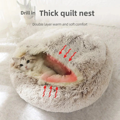 2-in-1 Ultra-Soft Plush Pet Bed – Self-Warming Winter Nest