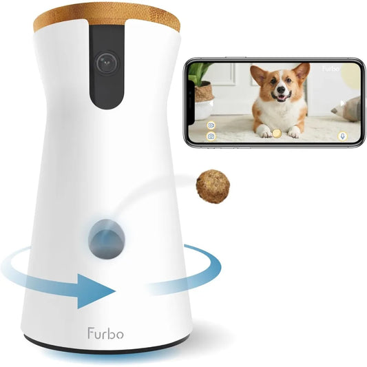 360° Dog Camera: Home Security Camera with Barking Alerts, Rotating Pet Treat Dispenser with Phone App