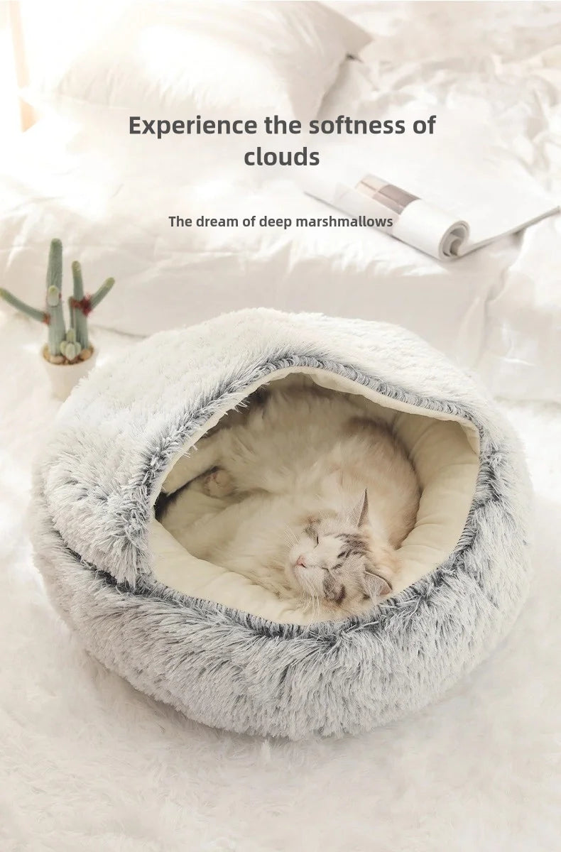 2-in-1 Ultra-Soft Plush Pet Bed – Self-Warming Winter Nest