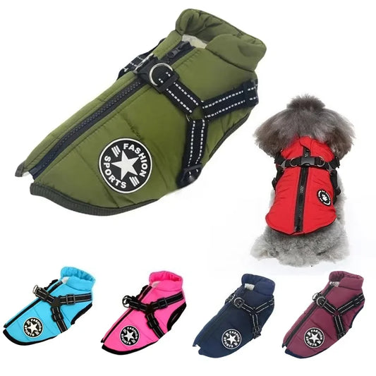 Large Pet Dog Jacket With Harness Winter Warm Dog Clothes For Labrador Waterproof Big Dog Coat