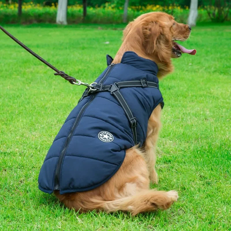 Large Pet Dog Jacket With Harness Winter Warm Dog Clothes For Labrador Waterproof Big Dog Coat