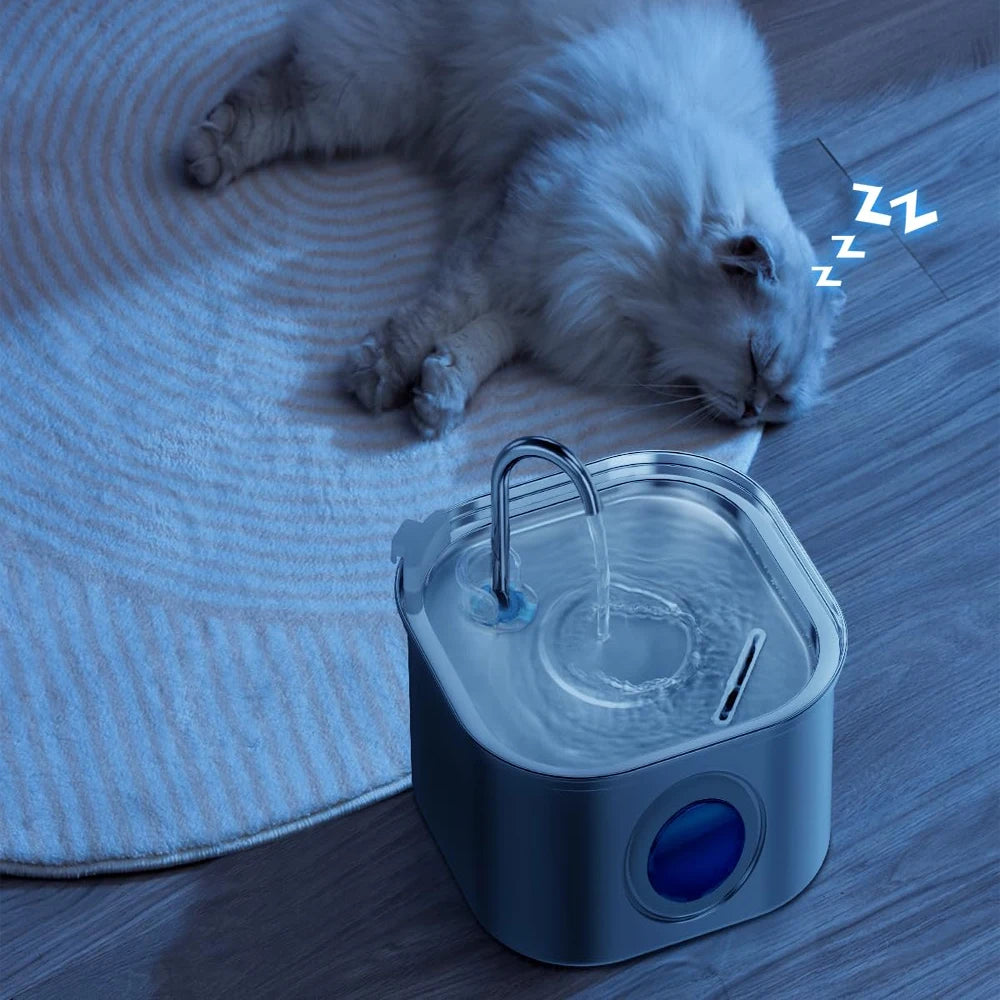 2.2L Automatic Cat Water Fountain Square Stainless Steel Pet Water Feeder Dog Water Fountain with window（No 5V 1A Plug）