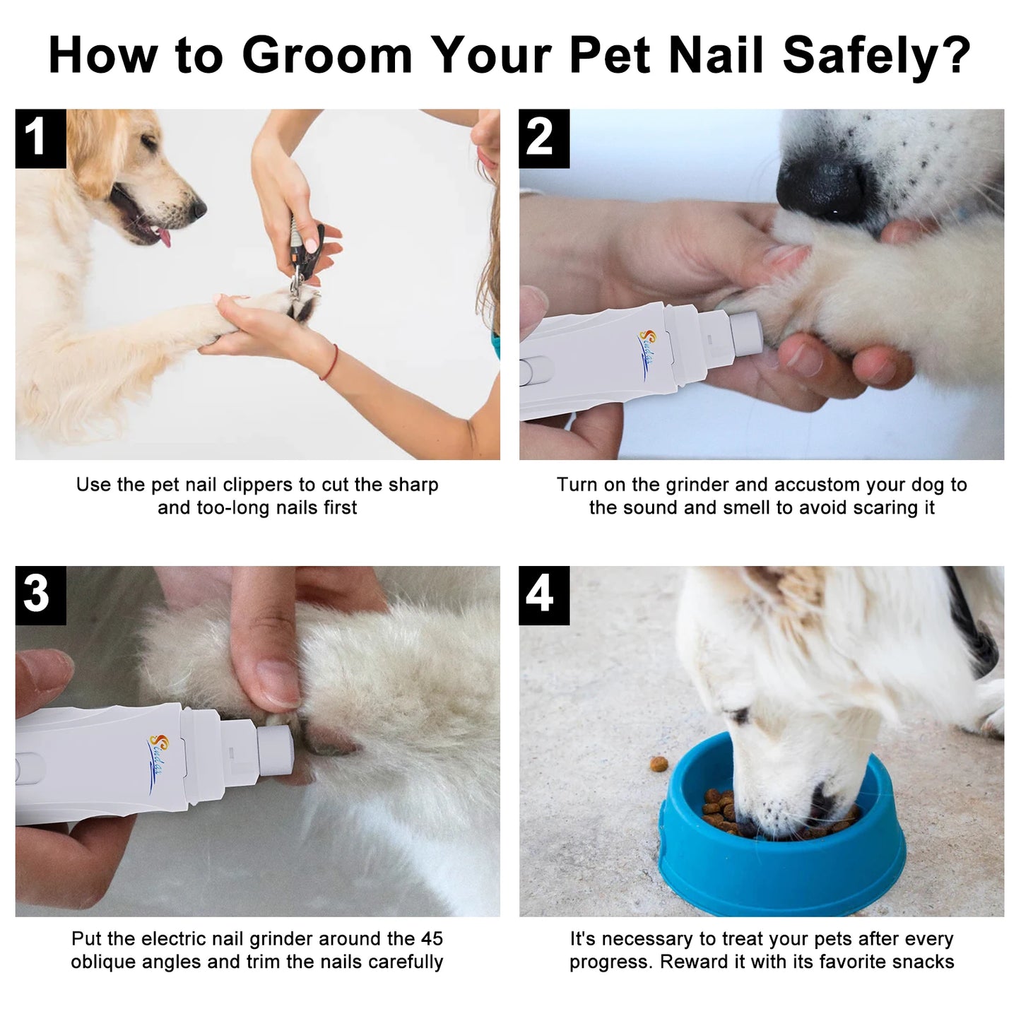 Dog Nail Grinder USB Rechargeable Electric Pet Paws Clipper & Trimmer Painless Paws Grooming Quiet 2-Speed Dog Nail File