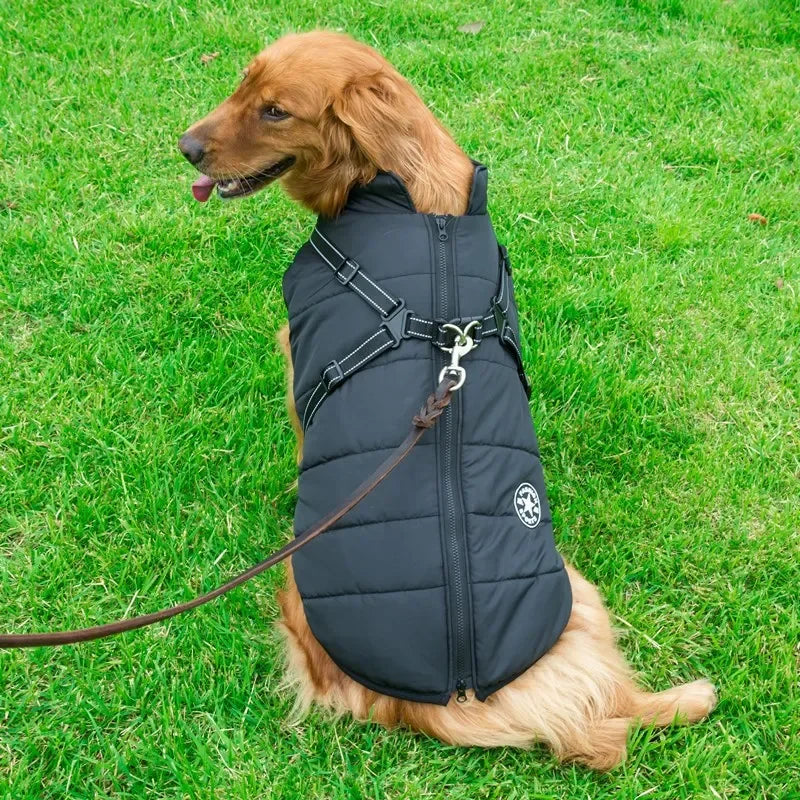 Large Pet Dog Jacket With Harness Winter Warm Dog Clothes For Labrador Waterproof Big Dog Coat
