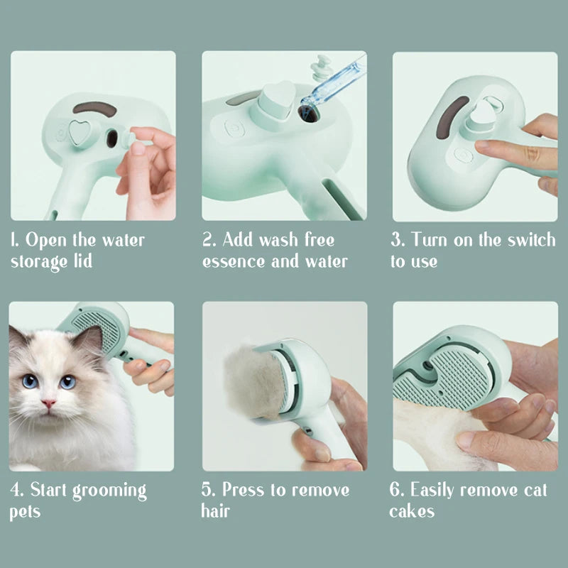 SafeSteam 3-in-1 Pet Brush – Gentle Hair Removal for Cats & Dogs