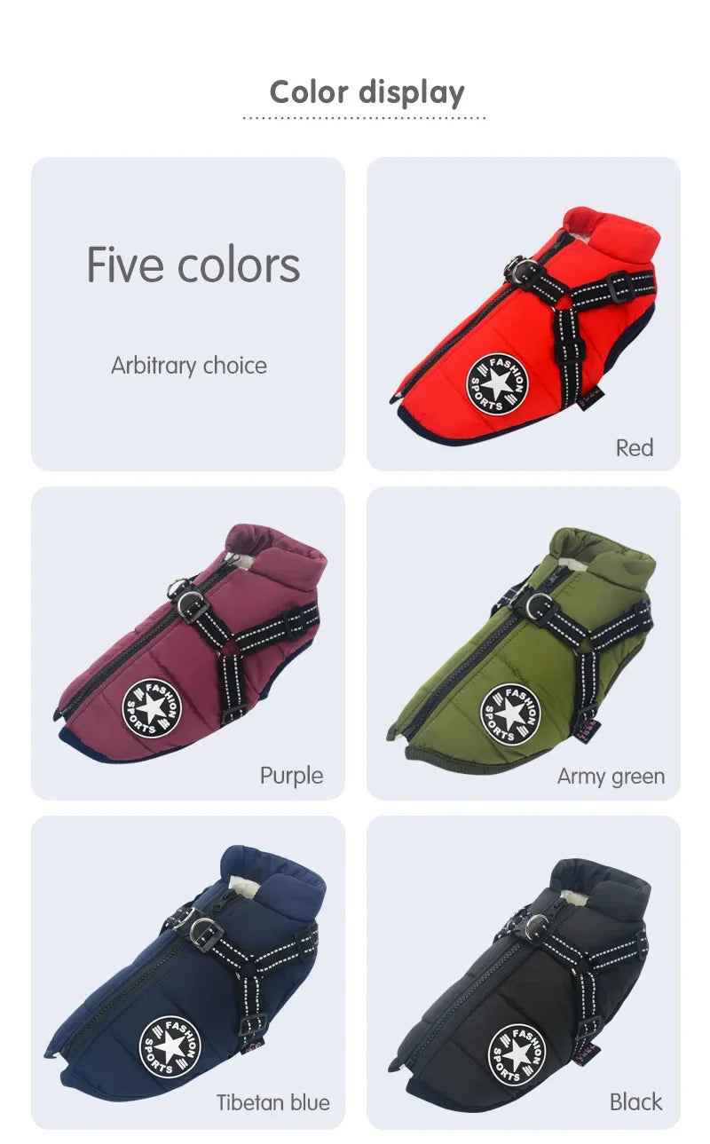 Large Pet Dog Jacket With Harness Winter Warm Dog Clothes For Labrador Waterproof Big Dog Coat