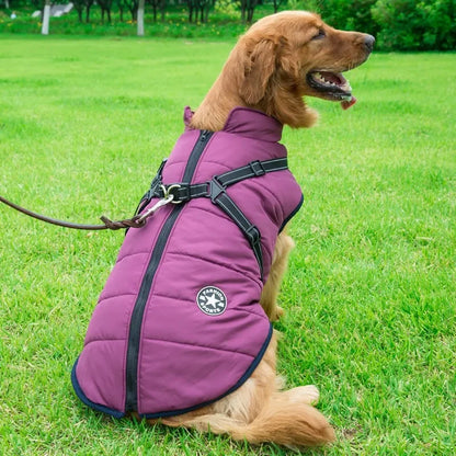 Large Pet Dog Jacket With Harness Winter Warm Dog Clothes For Labrador Waterproof Big Dog Coat