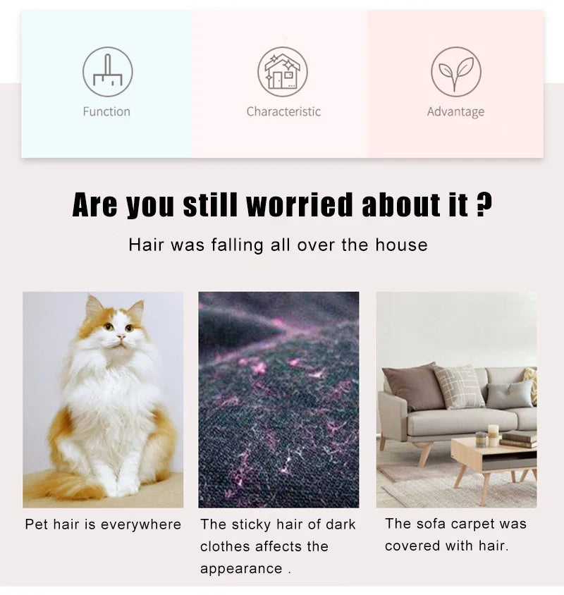 2-1 Reusable Pet Hair Remover Brush Lint Roller Self Cleaning Cat Dog Fur Hair Dust Removal Brush for Clothes Portable Effective