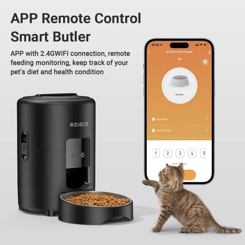 ROJECO™ 2L Smart WiFi Automatic Pet Feeder – App Control & 10-Day Freshness Dispenser