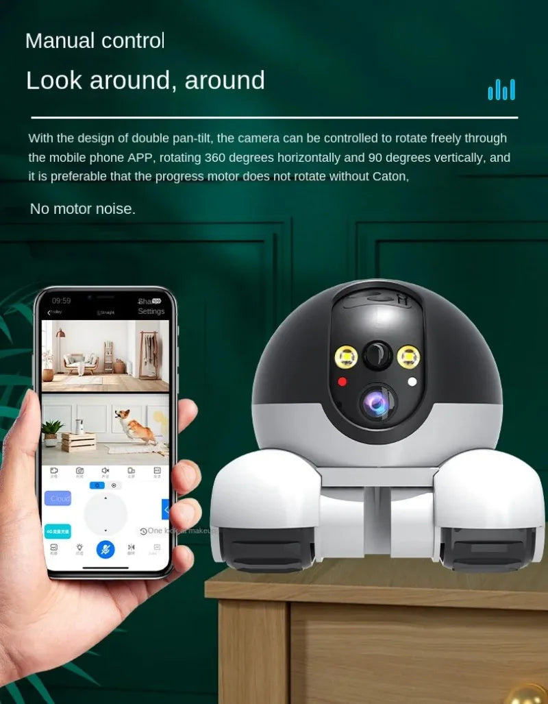 WIFI Dual Lens Robot Camera Dual Screen Monitoring 1080P HD PTZ IP Security Surveillance Camera Auto Tracking Baby Pets Monitor