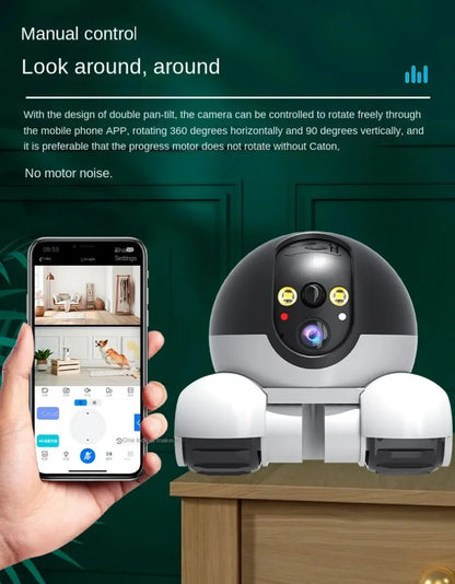 WIFI Dual Lens Robot Camera Dual Screen Monitoring 1080P HD PTZ IP Security Surveillance Camera Auto Tracking Baby Pets Monitor