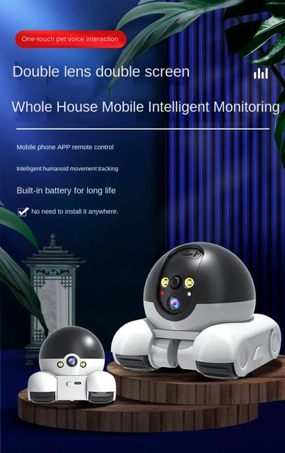 WIFI Dual Lens Robot Camera Dual Screen Monitoring 1080P HD PTZ IP Security Surveillance Camera Auto Tracking Baby Pets Monitor