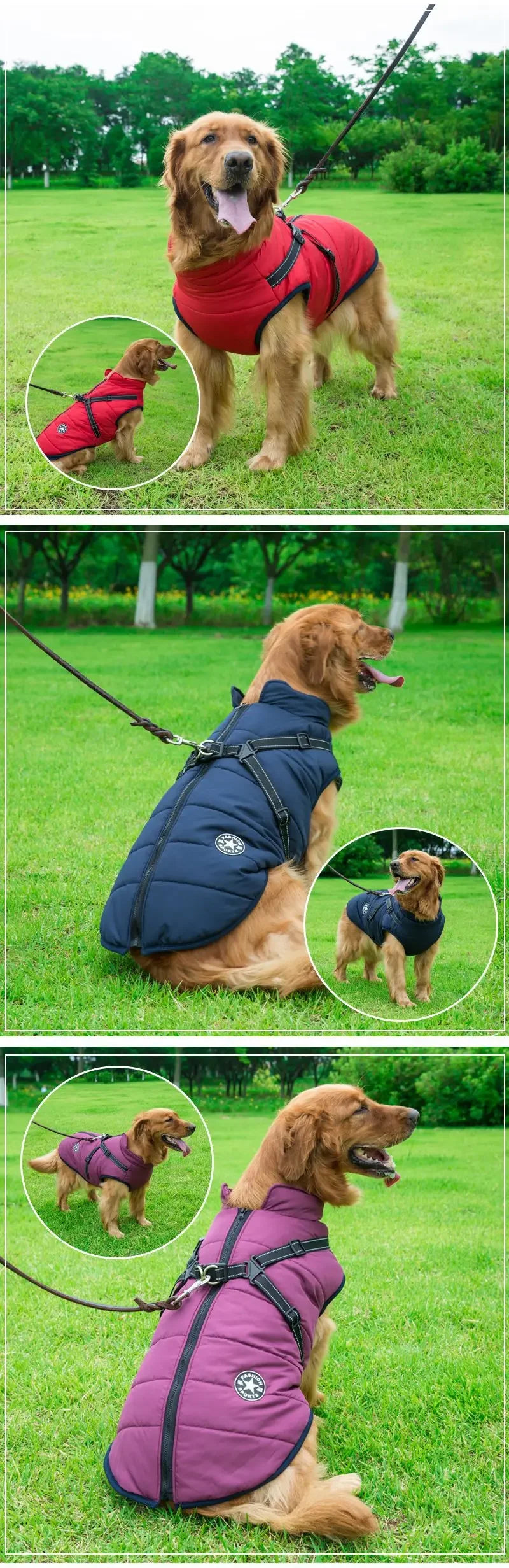 Large Pet Dog Jacket With Harness Winter Warm Dog Clothes For Labrador Waterproof Big Dog Coat