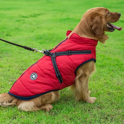 Large Pet Dog Jacket With Harness Winter Warm Dog Clothes For Labrador Waterproof Big Dog Coat