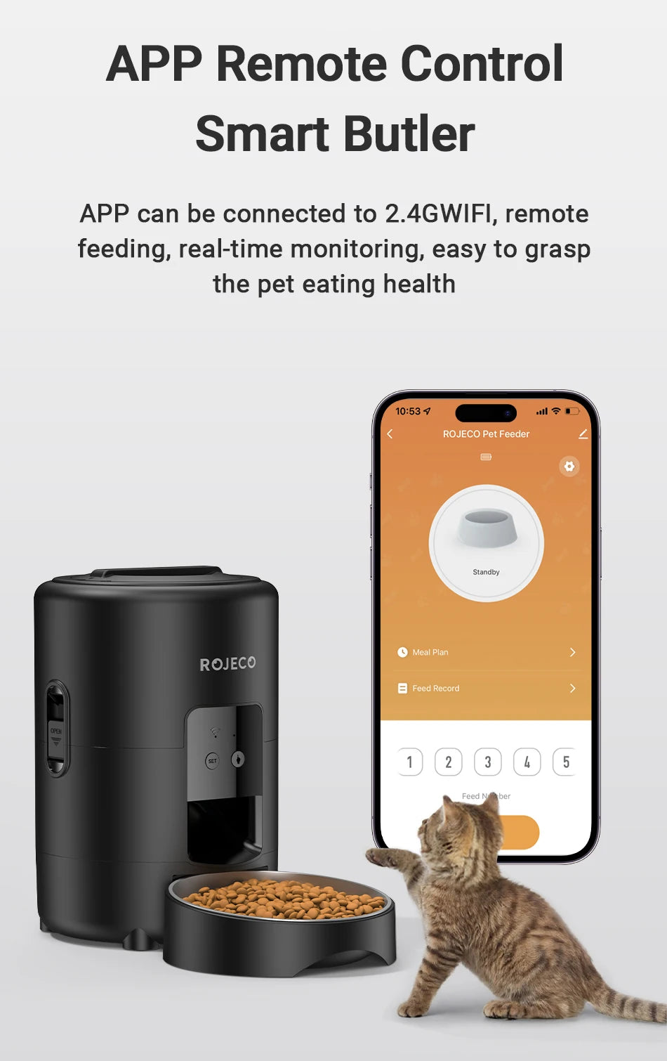 ROJECO™ 2L Smart WiFi Automatic Pet Feeder – App Control & 10-Day Freshness Dispenser