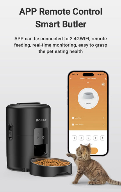 ROJECO™ 2L Smart WiFi Automatic Pet Feeder – App Control & 10-Day Freshness Dispenser