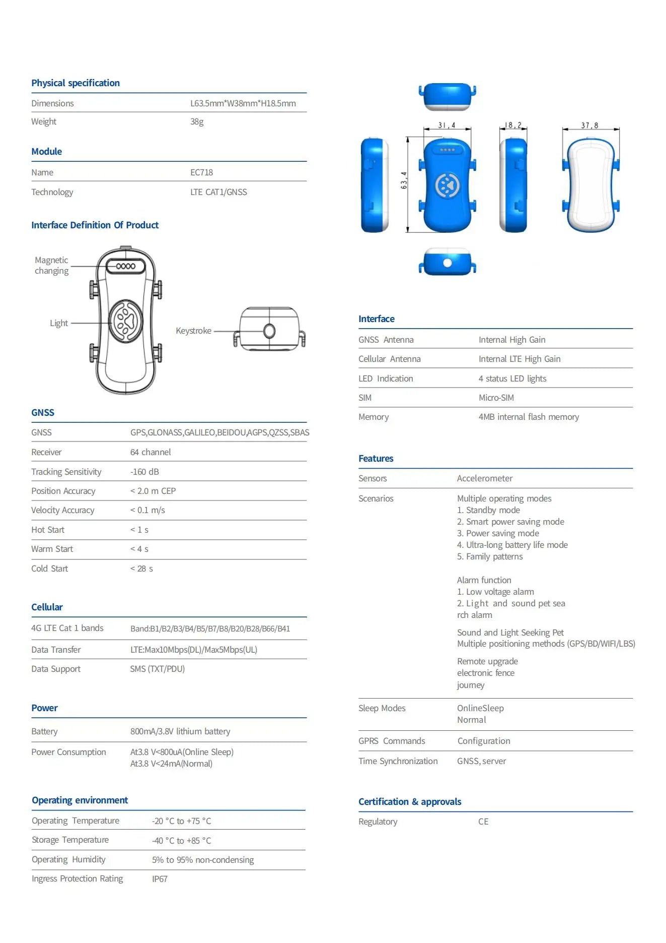 ‌4G Dog Cat GPS Tracker for Pets - Waterproof Smart Locator with App, Live Tracking & Light/Sound