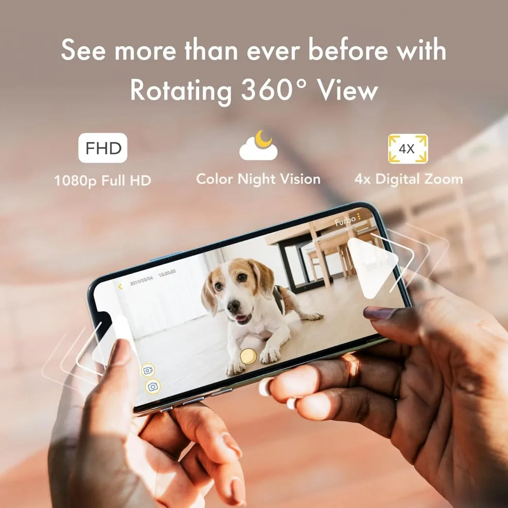 360° Dog Camera: Home Security Camera with Barking Alerts, Rotating Pet Treat Dispenser with Phone App