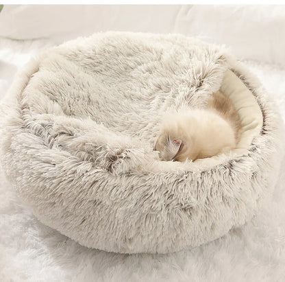 2-in-1 Ultra-Soft Plush Pet Bed – Self-Warming Winter Nest