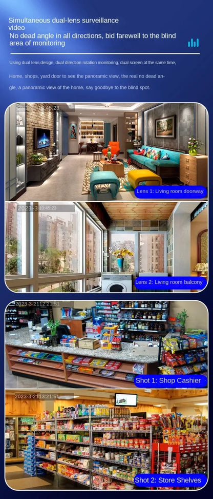 WIFI Dual Lens Robot Camera Dual Screen Monitoring 1080P HD PTZ IP Security Surveillance Camera Auto Tracking Baby Pets Monitor