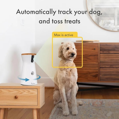 360° Dog Camera: Home Security Camera with Barking Alerts, Rotating Pet Treat Dispenser with Phone App