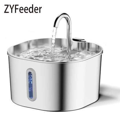2.2L Automatic Cat Water Fountain Square Stainless Steel Pet Water Feeder Dog Water Fountain with window（No 5V 1A Plug）