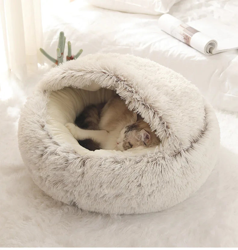 2-in-1 Ultra-Soft Plush Pet Bed – Self-Warming Winter Nest