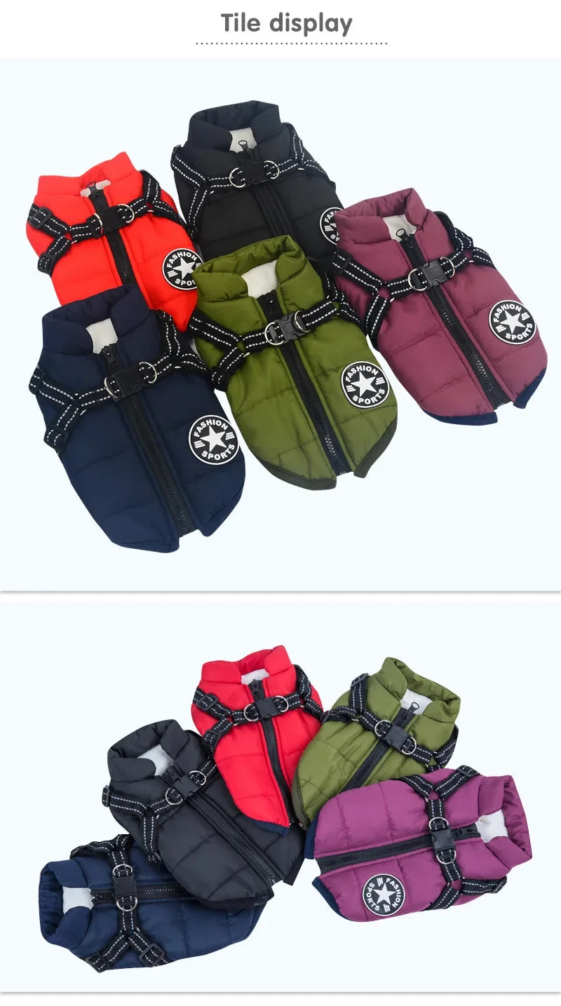 Large Pet Dog Jacket With Harness Winter Warm Dog Clothes For Labrador Waterproof Big Dog Coat