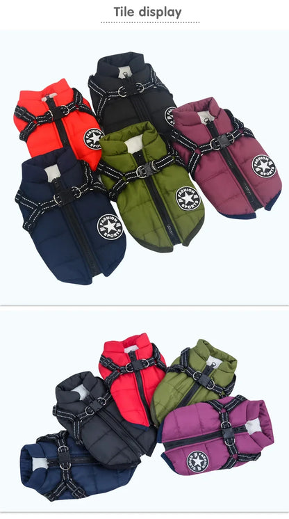 Large Pet Dog Jacket With Harness Winter Warm Dog Clothes For Labrador Waterproof Big Dog Coat