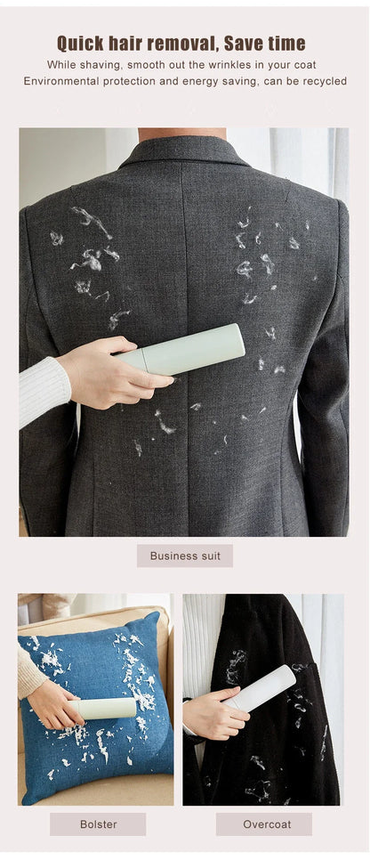 2-1 Reusable Pet Hair Remover Brush Lint Roller Self Cleaning Cat Dog Fur Hair Dust Removal Brush for Clothes Portable Effective